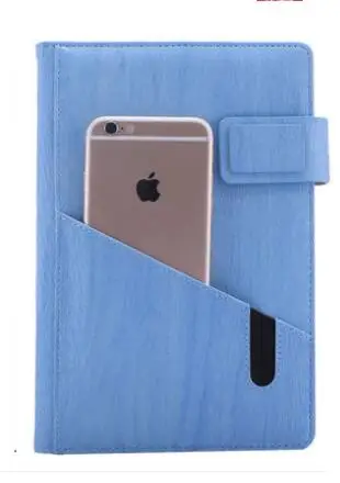 Light blue A5 логотип имя Настроить ПУ блокнот планировщик с держателем карты телефона магнитная пряжка деревянный узор Обложка студенческий подарок для детей - Цвет: Light blue