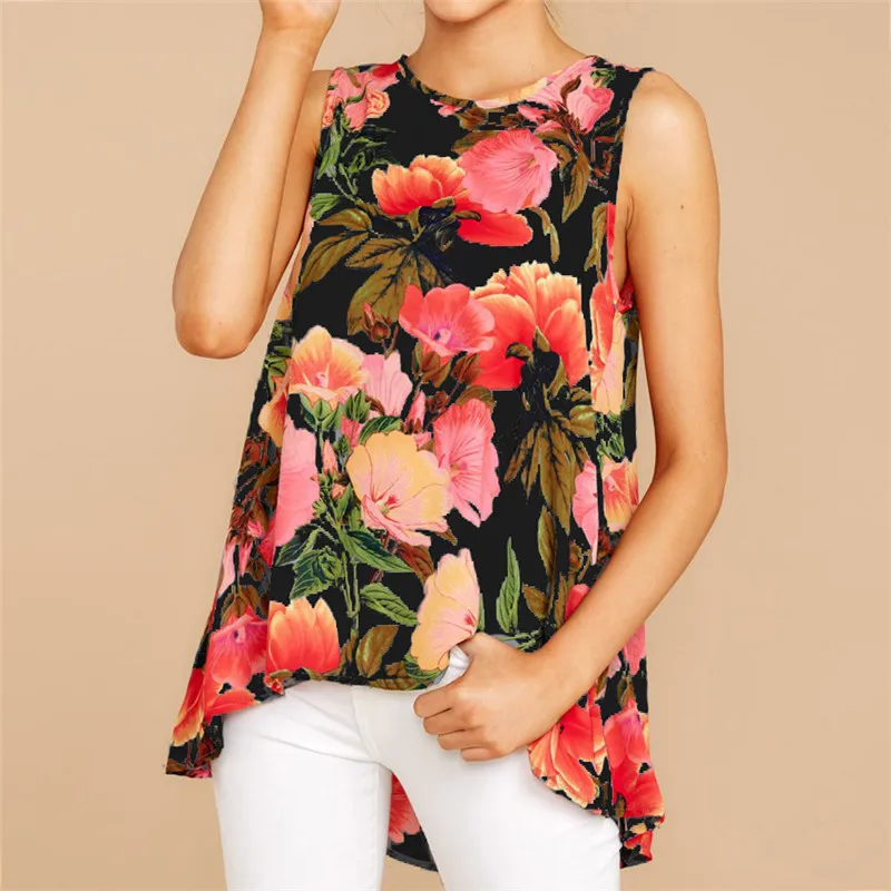

2019 Summer European American Casual Shirt Women Chiffon V Neck Sleeveless Blouses Tops Casual Tshirt 2 Women Shirts Top
