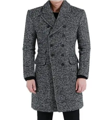 S 6XL! Пальто с подкладкой из шерсти и хлопка в елочку Мужская весенне осенняя