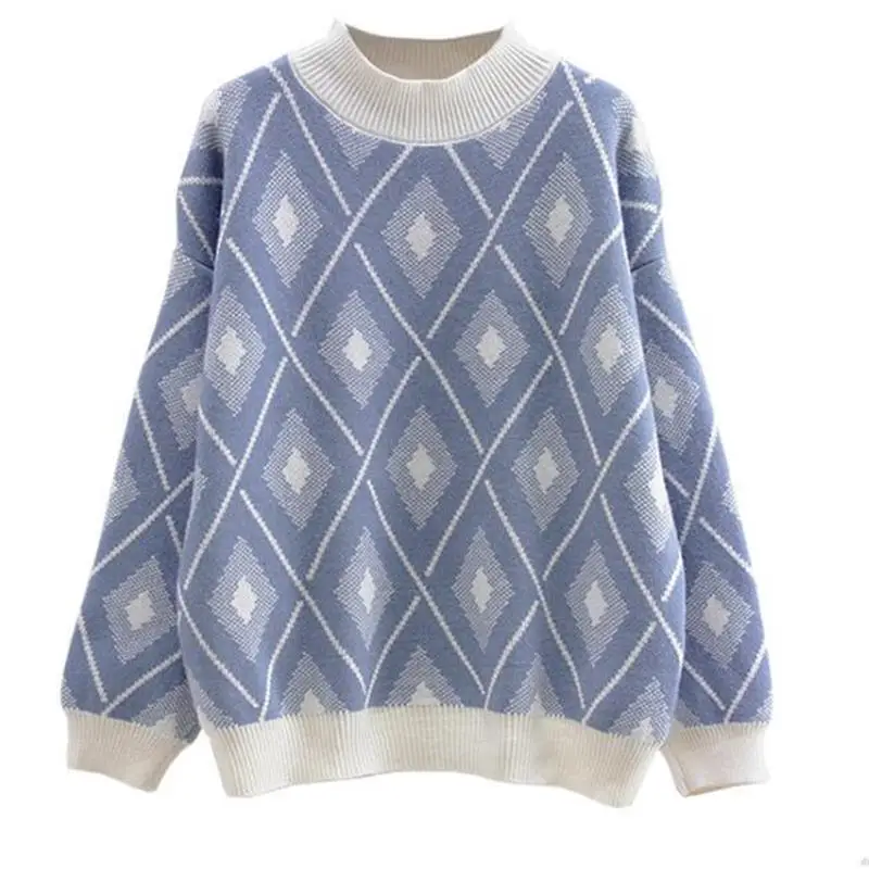 

women's clothing 2019 new arrival women spring autumn o-neck loose knitted sweaters ladies geometric casual pullovers sweater