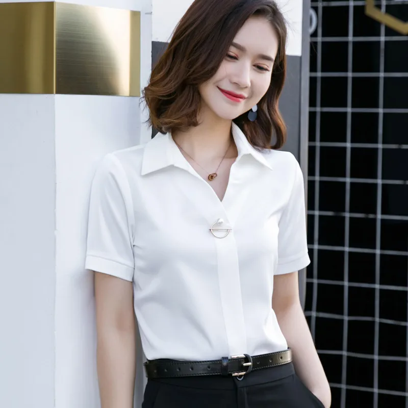 Naviu Новая модная рубашка летние женские топы и блузки с коротким рукавом blusas для офисный официальный для женщин одежда