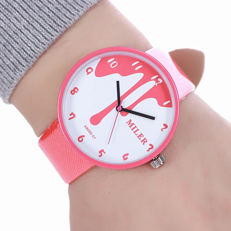 Часы наручные женские кварцевые с милым рисунком модные брендовые элегантные