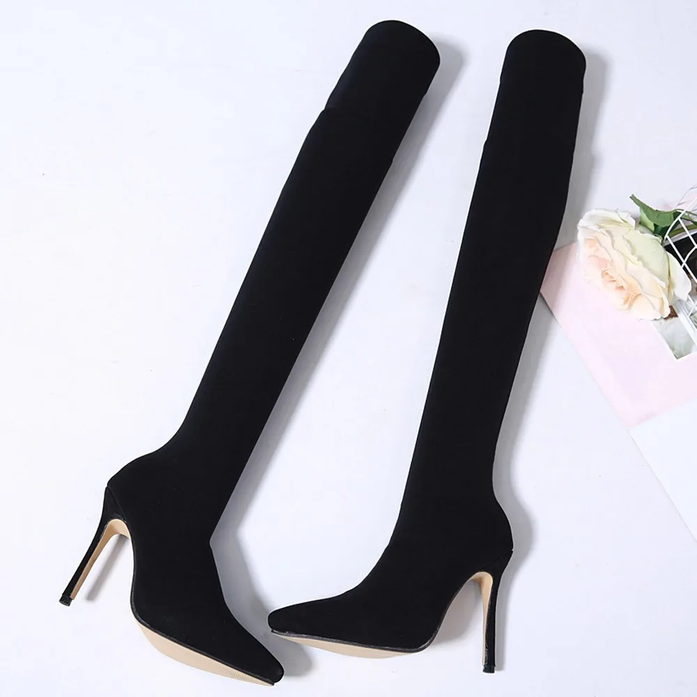 Новая обувь; женские сапоги; пикантные эластичные сапоги; bottes femme; коллекция года; Nouveau; чулки на высоком каблуке с острым носком; ботфорты;#78