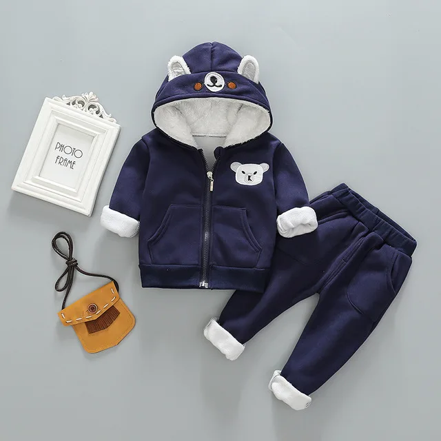 Baby Boys Girl Thick Warm Clothing Sets Winter Fleece Tops Coat +pants 2pcs Children's Outfits Kids Sports Tracksuit Clothes | Детская