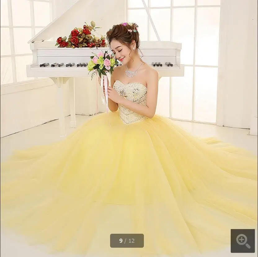 Последний стиль бальное платье Желтый сильно кристаллы сверкающие выпускного