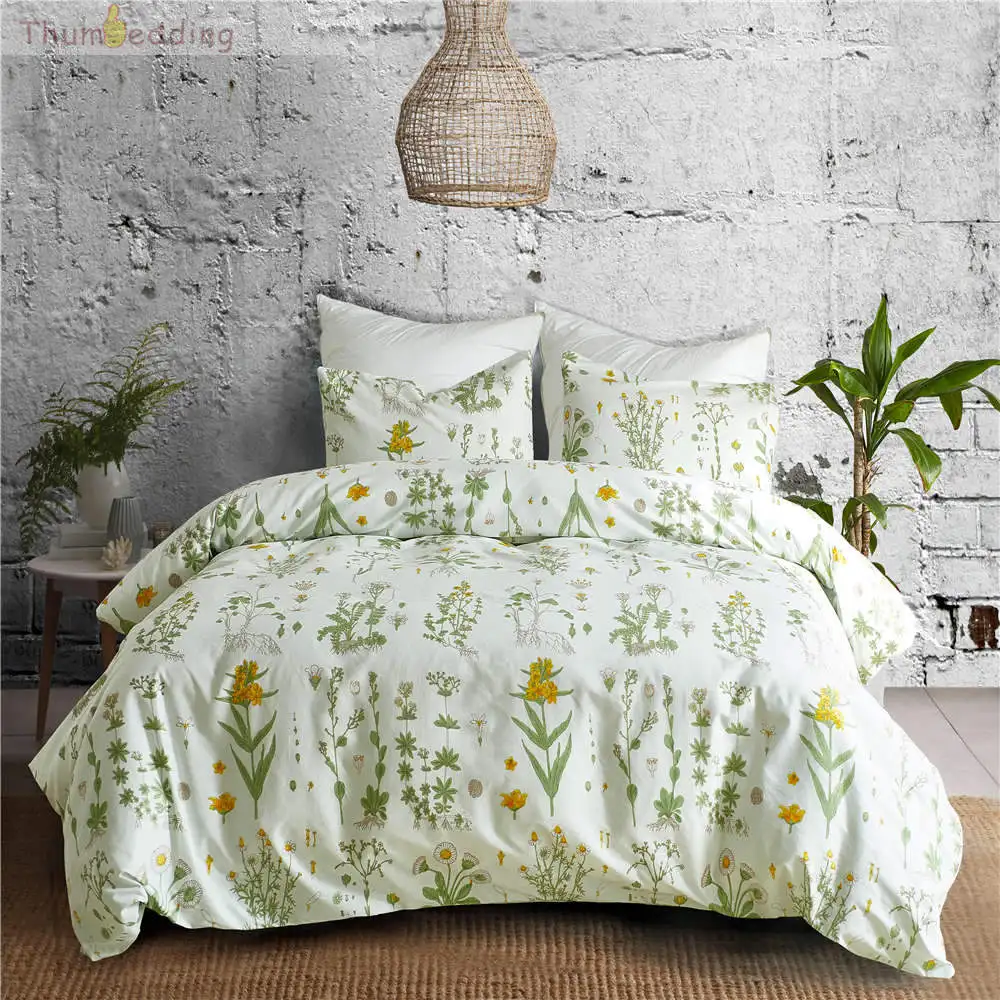 

Thumbedding Floral Bedding Set Queen Green Flowers Duvet Cover King Size Queen Twin Full Single Double Bed Set with Pillowcase