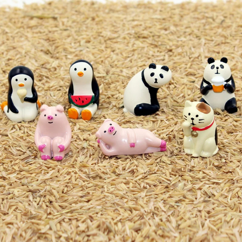 Миниатюрные фигурки Decole Cat Lucky Cat Panda Penguin, японское животное Zakka, украшение для дома, садовая игрушка из смолы