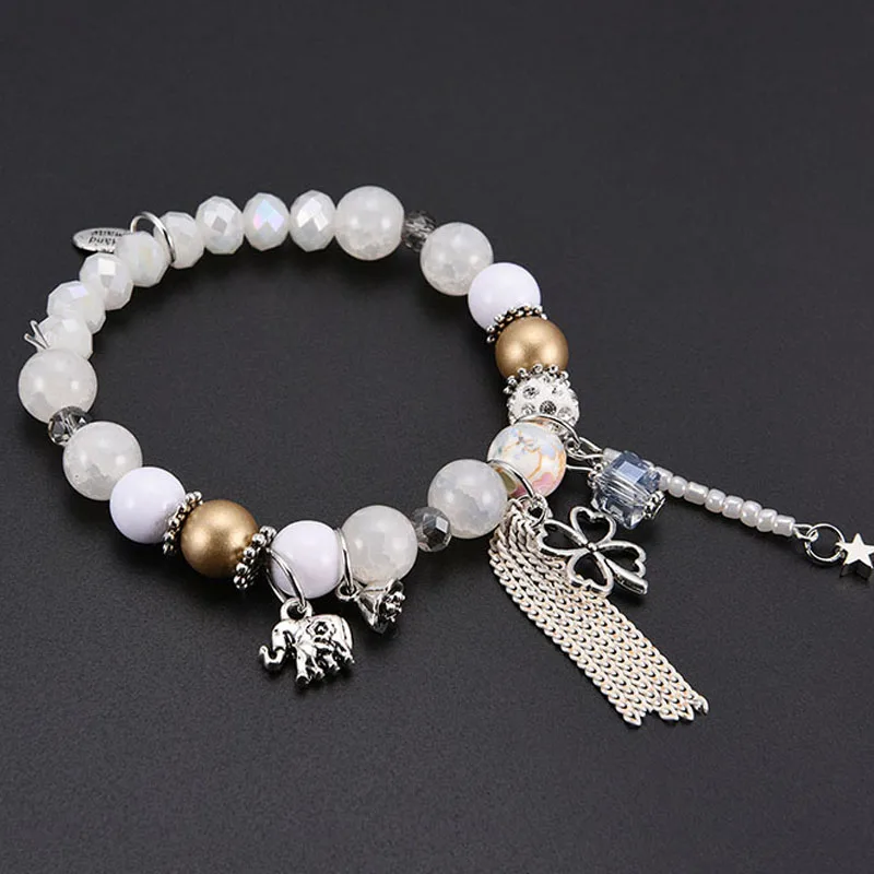 Модный серебряный браслет с шармами в виде слона женский стиле бохо большими