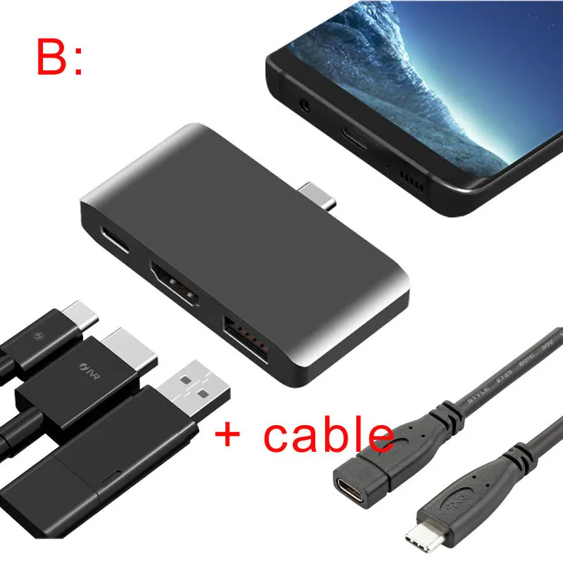 Gray add cable Uosible концентратор USB Type C к HDMI Thunderbolt 3 адаптер с PD поддержка Dex режим для телефона samsung Zend переключатель Macbook Pro/Air - Цвет: Gray add cable