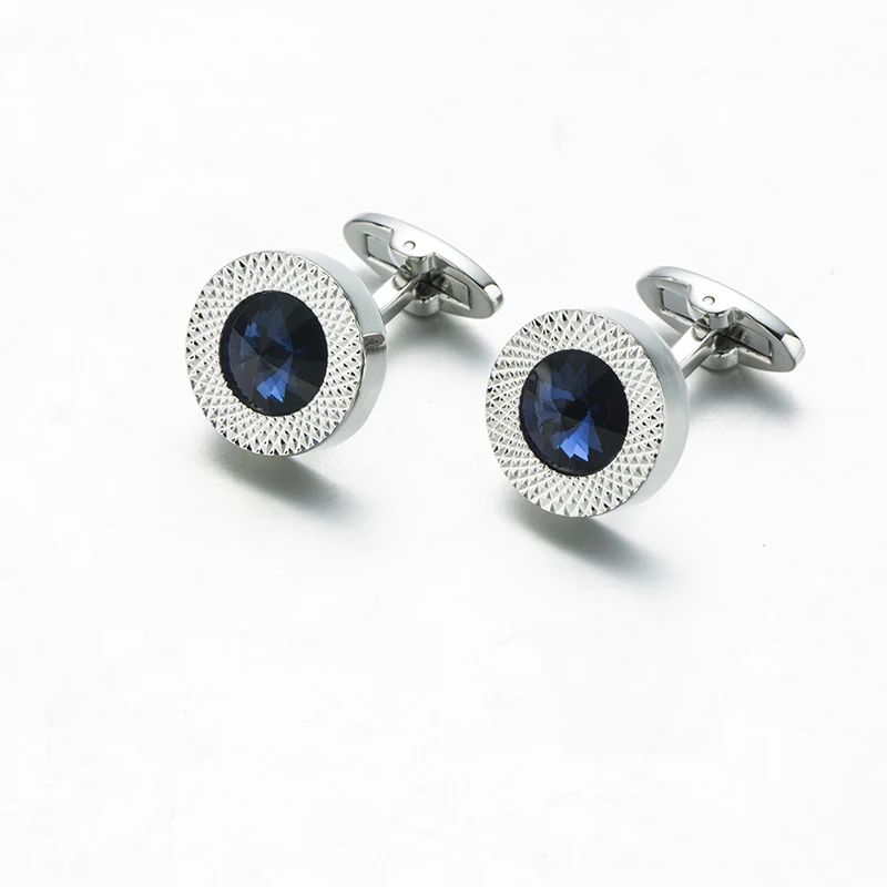 Высокое качество Мужские Запонки серебряное покрытие синий кристалл круглая