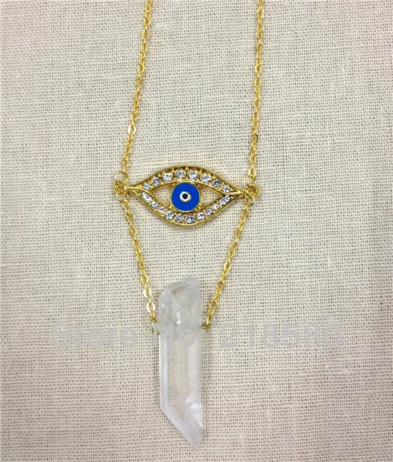 Женское Ожерелье золотистого цвета с кварцевым кристаллом и голубым Злым