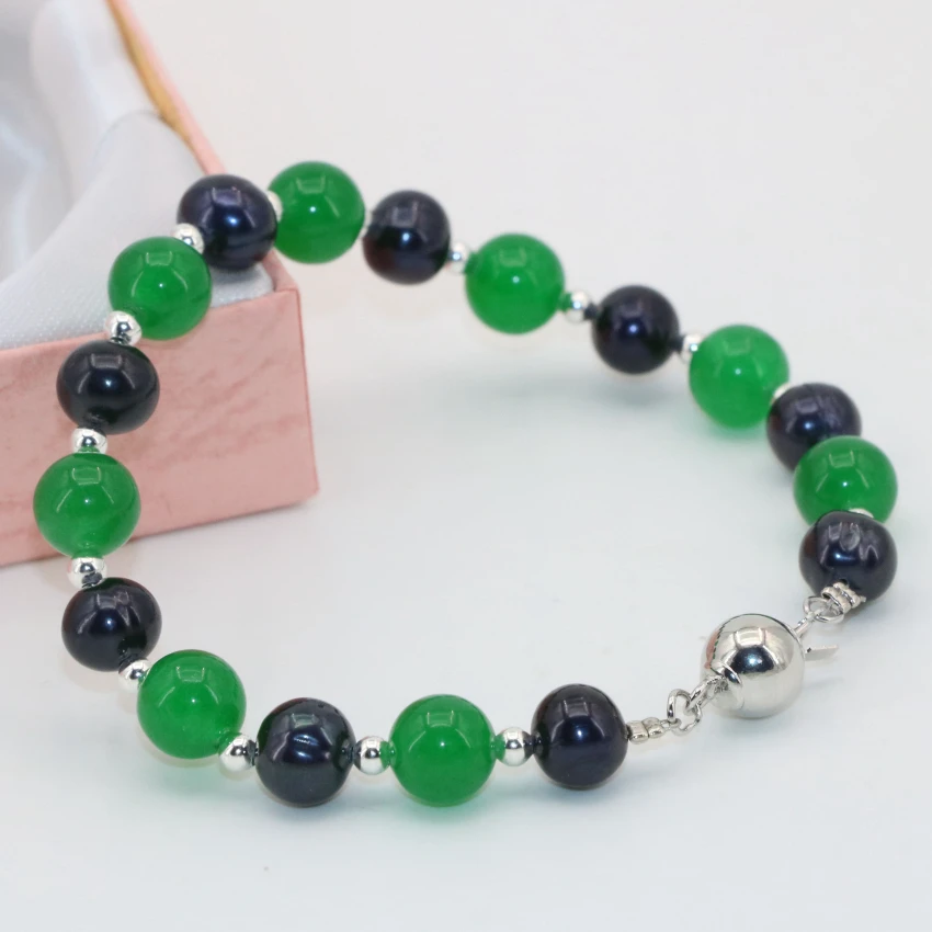 Высокое качество роскошные Популярные 7-8 мм черный жемчуг 8 зеленый jades круглые