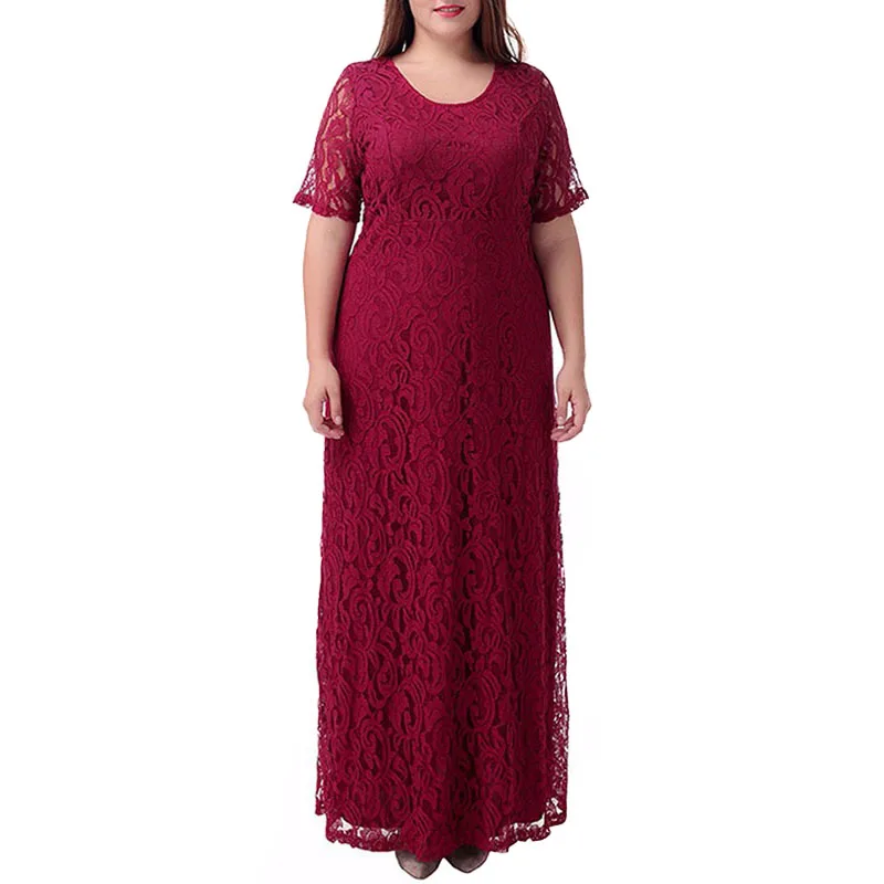 5XL 6XL 7XL 8XL 9XL Плюс Размер Женщины Лето Макси Платье Элегантное Кружевное Женский