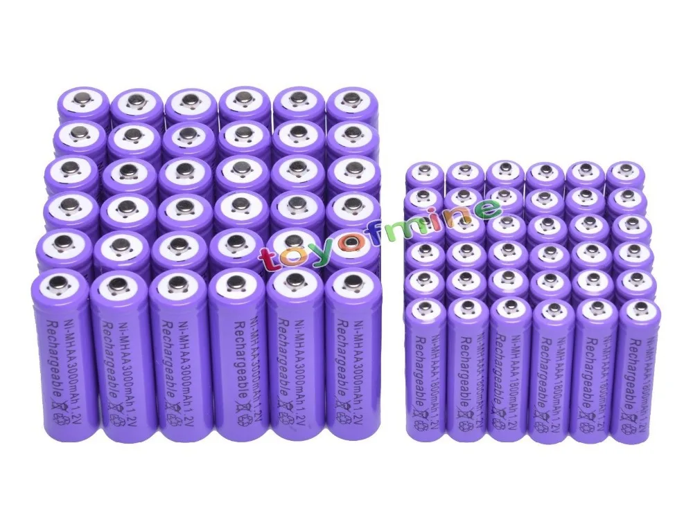 

36x AA +36x AAA 1.2V 1800mAh 3000mAh NiMH Purple Rechargeable Battery Cell