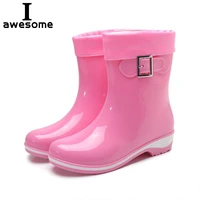 women rain boots rubber boots flower bowtie spring ankle boot female waterproof solid shoes non slip rain shoe ladies casual