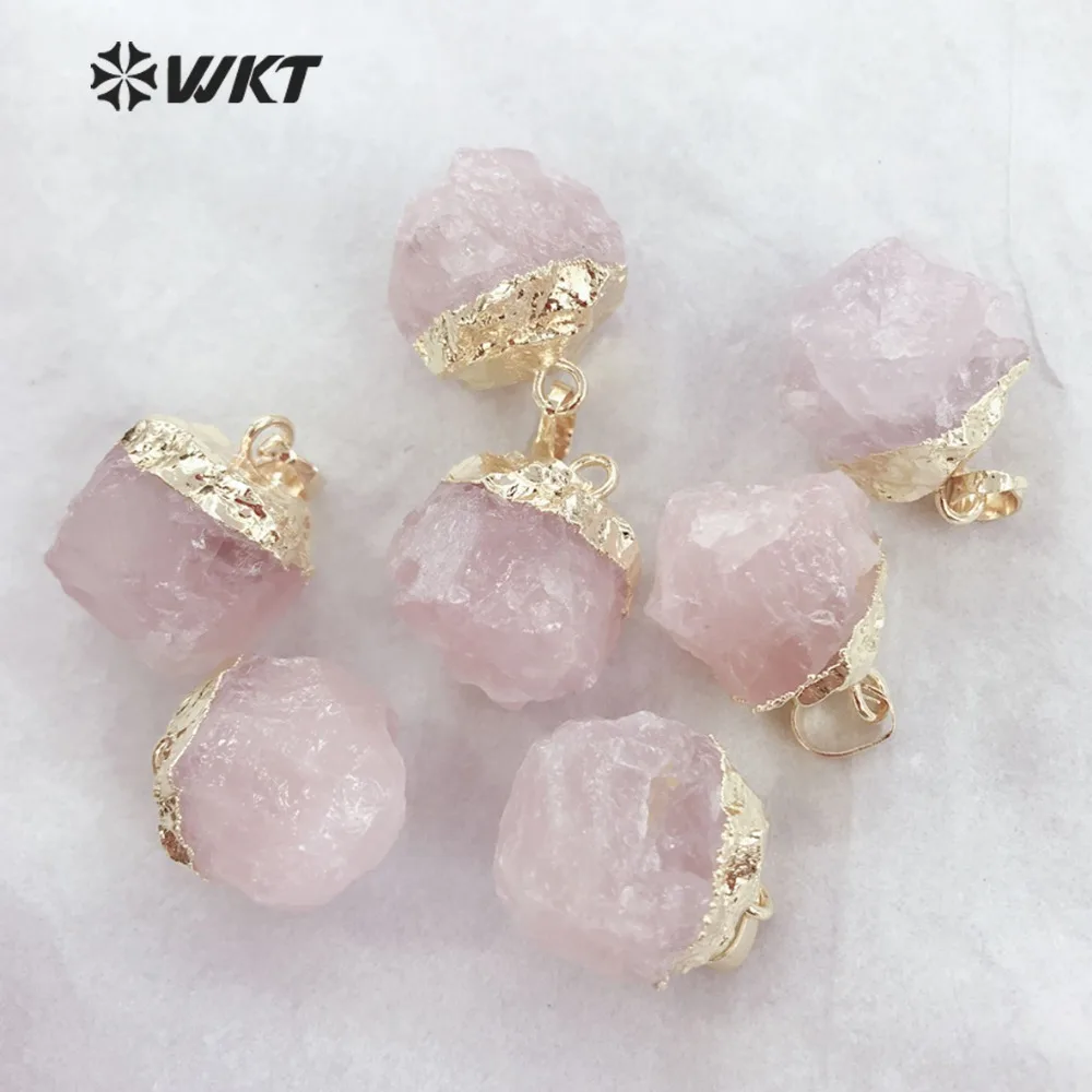 WT-P1449 необычный натуральный розовый цвет камень кулон Золотое покрытие натуральный камень кулон прозрачные кварцевые Подвески для изготовления ювелирных изделий