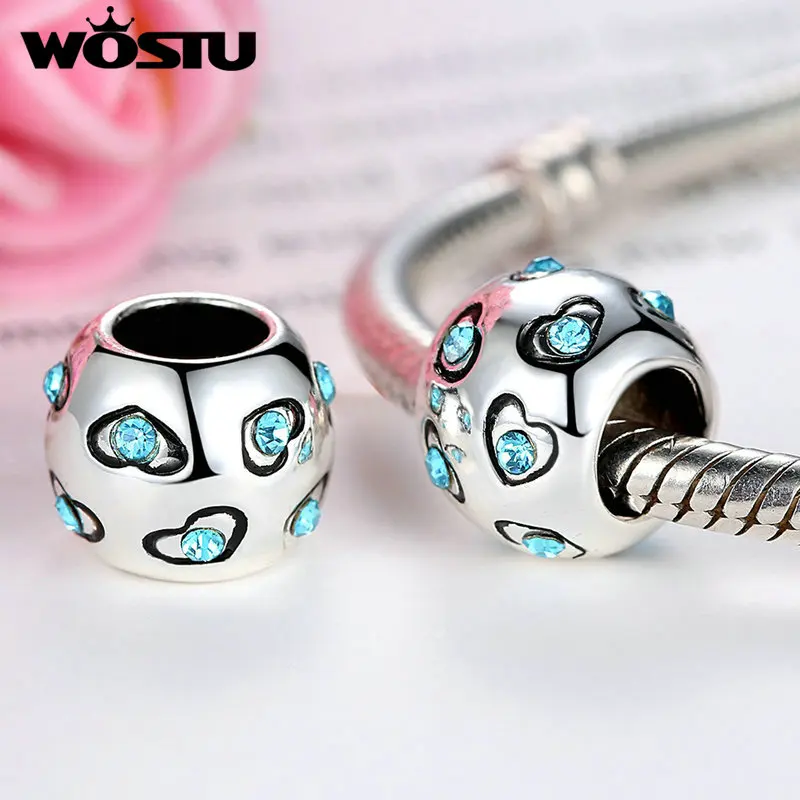 Женский браслет WOSTU романтичный синего цвета с серебристыми бусинами для