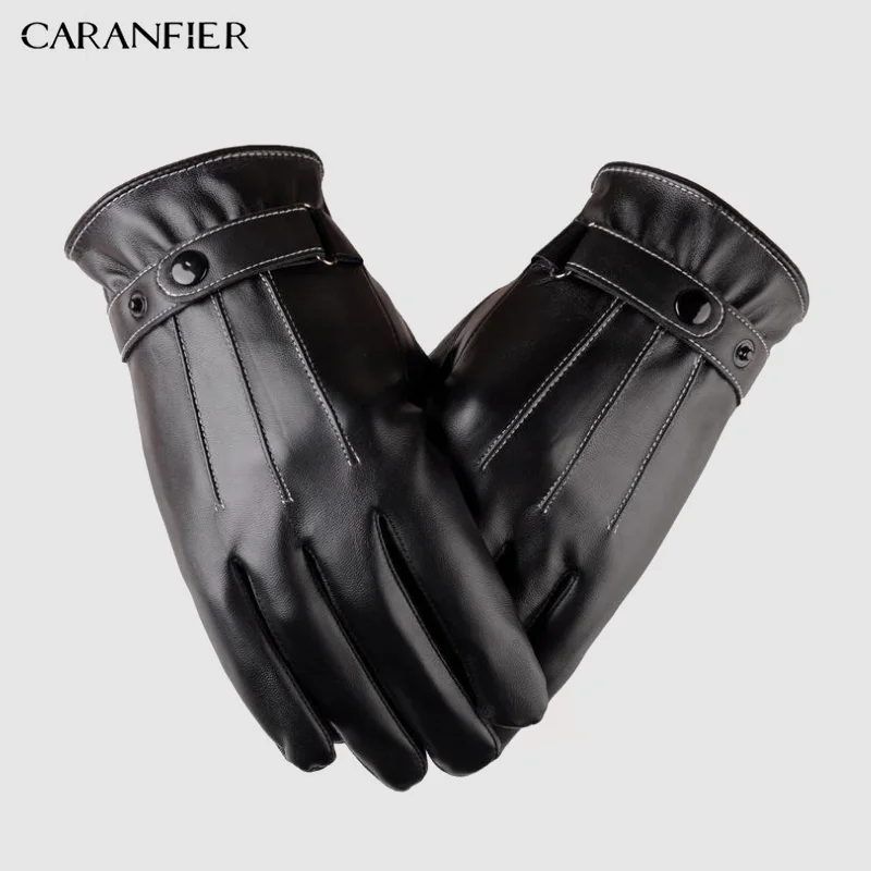 Мужские перчатки CARANFIER из искусственной кожи на осень и зиму теплые бархатные