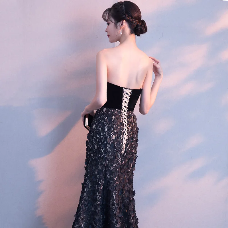 Женское платье-чонсам черное китайское восточное вечернее для вечеринки свадьбы