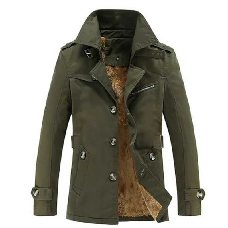 

2017 new autumn men trench coat slim fit stand collar casual military winter coat with velvet M-5XL
