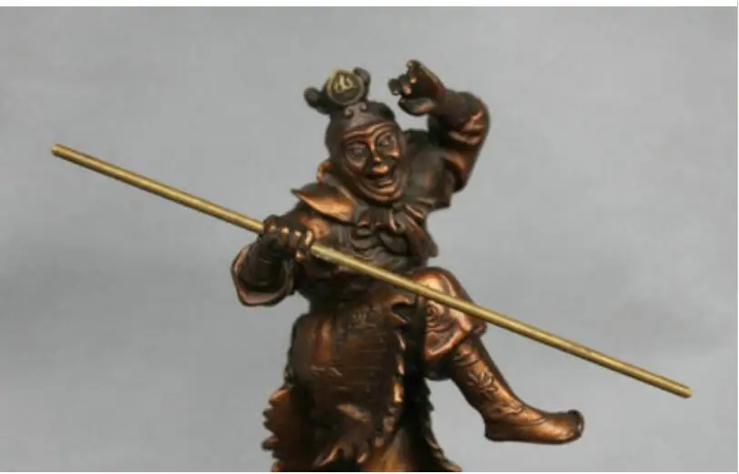 8 дюймов китайская мифологическая Бронзовая статуя Wukong Monkey King Hold Stick | Дом и сад
