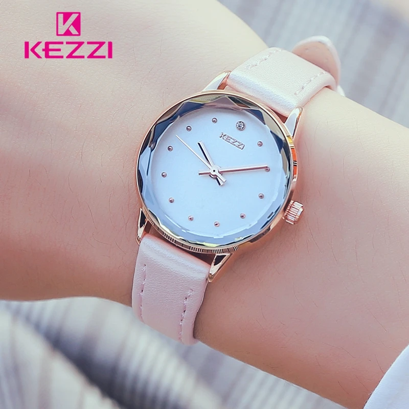 KEZZI Top Brand Watch Women Luxury Crystal Dial Leather Strap Ladies Quartz Wrist 2018 Relogio Feminino Female Clock Gift | Наручные часы