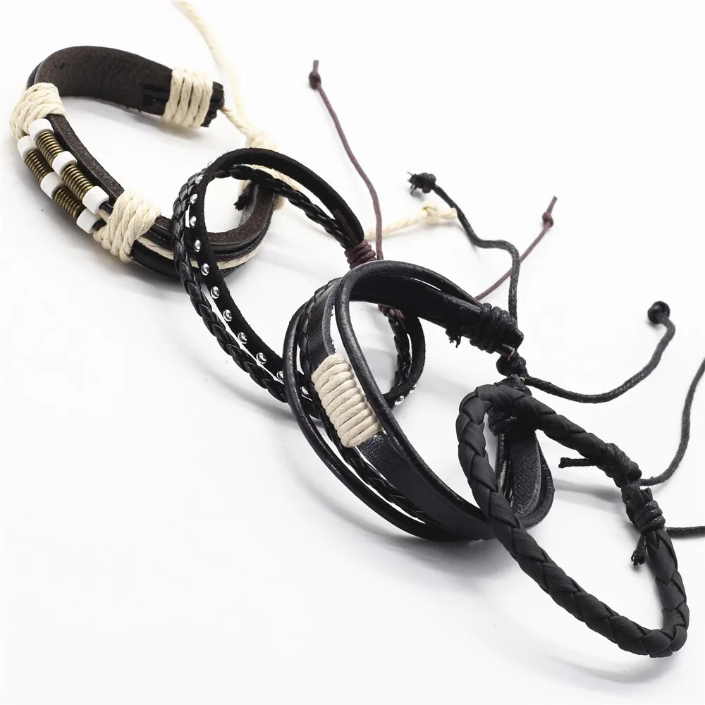 Мужские и женские браслеты с заклепками 4 шт./компл. винтажные из натуральной кожи