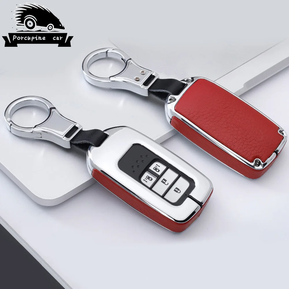 Silver Red Кожаный чехол для ключей из цинкового сплава с дистанционным управлением для Honda Civic Accord подходит для CRV crosxrv Crosstour HRV Jazz - Название цвета: Silver Red
