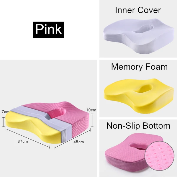 Pink Ортопедическая подушка с эффектом памяти из пуренлатекса, Ортопедическая подушка для стула, подушка для сиденья автомобиля, коврики для инвалидных колясок, геморроя, позвонка, лечение позвоночника - Цвет: Pink
