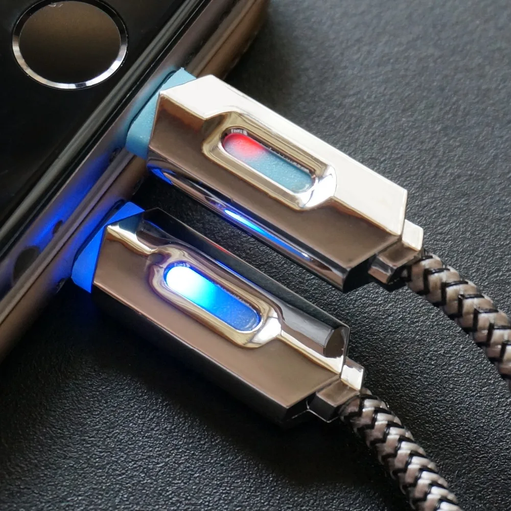 Кабель STONEGO светодиодный кабель USB Type C и Micro адаптер в нейлоновой оплетке для