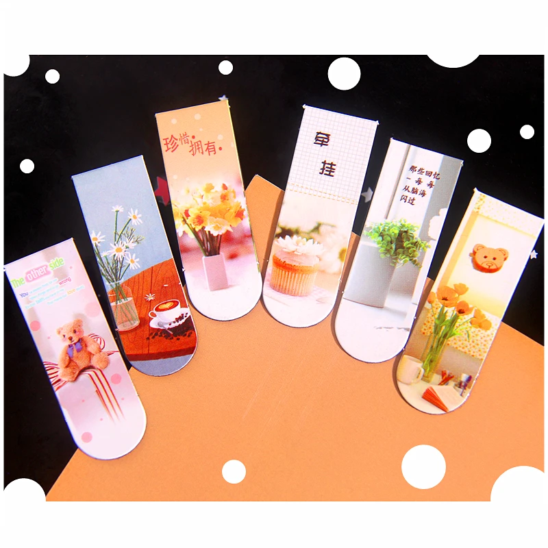 6/набор двухсторонняя магнитная закладка цветок кофе закладки Книга креативная