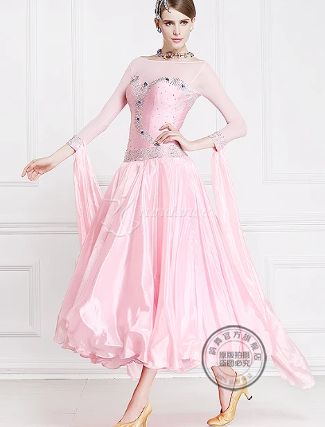 Платье для бальных танцев розовое с длинным рукавом|dance dress long|competition dancemodern ballroom
