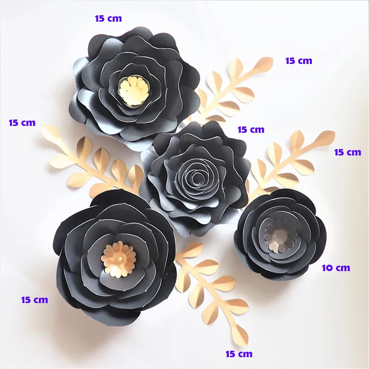 glittered black Черное золото роза DIY Бумажные Цветы Листья Набор для детской стены деко для мальчиков комнаты гостиной украшения для детского душа видео обучающие материалы - Цвет: glittered black