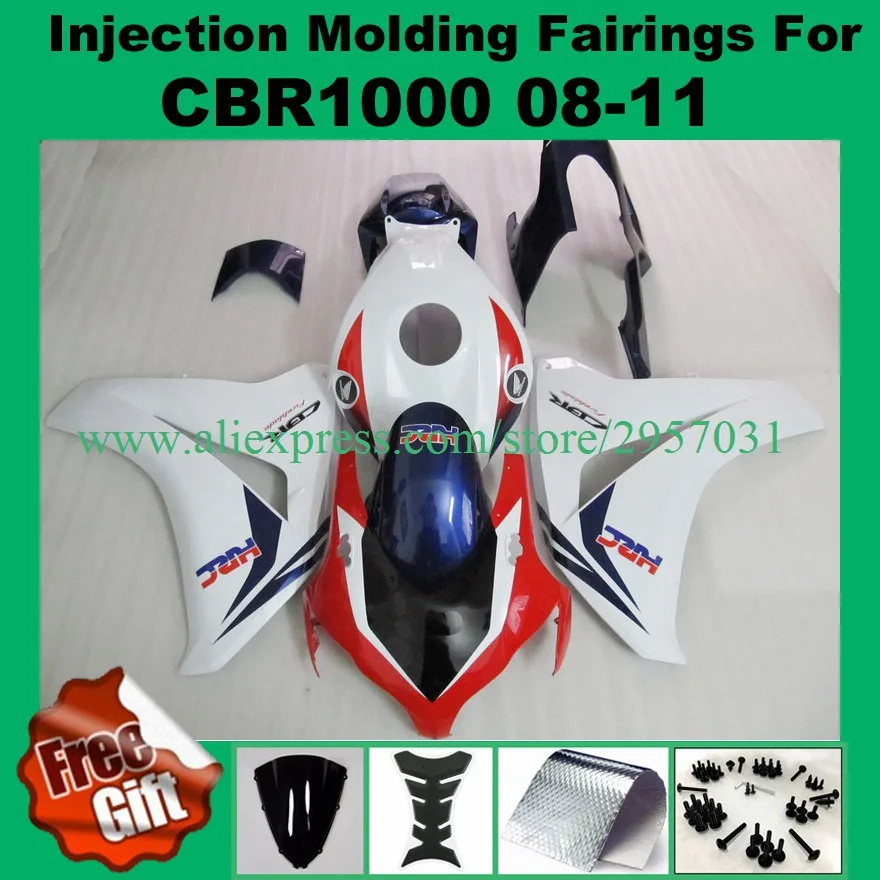 

Free screws+gifts For Honda CBR 1000RR 2008 2009 2010 2011 CBR 1000 RR ABS Plastic motorcycle Fairing Kit White Red Blue