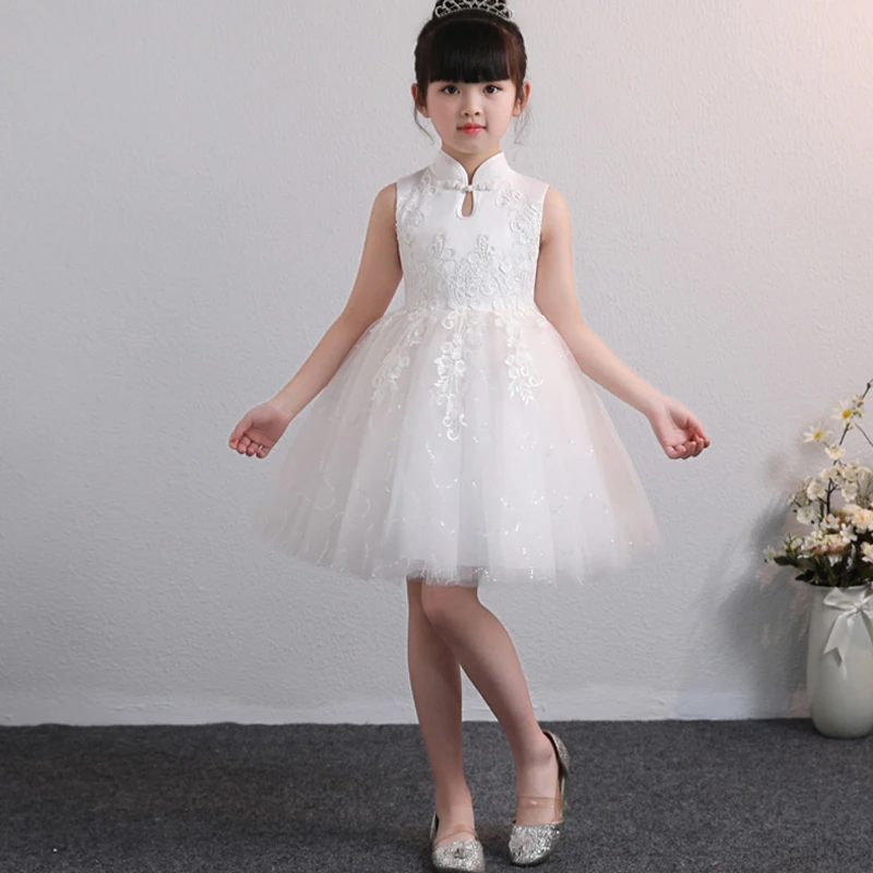White It's Yiya/голубое платье для девочек, детское бальное платье, китайское платье с вышитым тюлем и цветочным узором для девочек, хлопковое платье на подкладке, BX1703 - Цвет: White