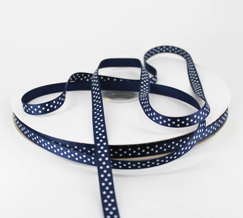 Navy dots Grosgrain 3/" 9 мм Печатная корсажная лента Экологически чистая горошек сердце Геометрическая DIY Подарочная коробка ремесла декоративная обертка - Цвет: Navy dots Grosgrain