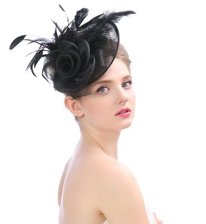 Banquet Party Fedoras Hat Women Ladies Day Royal Ascot Sinamay Fascinator Cap European American Bride Headdress Girls Hats H7108