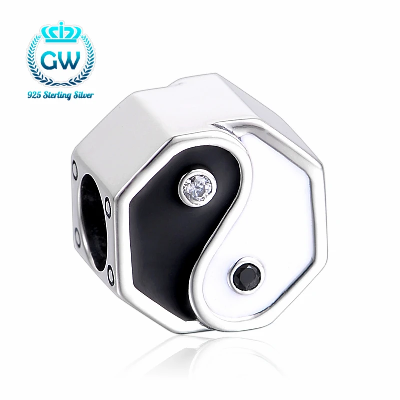 Бусины шармы Инь Янь с черно белыми камнями подходят для оригинального