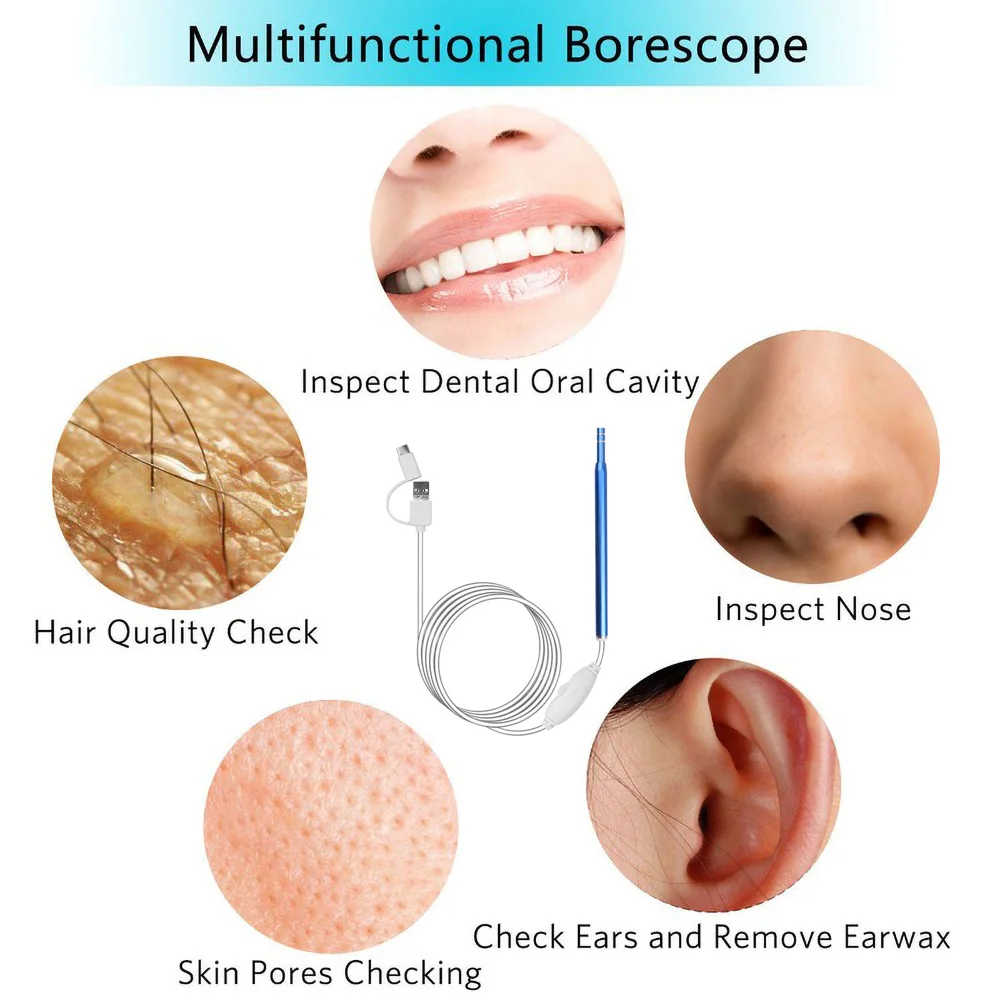 3 in1 USB Ear Cleaning Endoscope HD Visual Spoon 5.5mm Mini Camera Android PC pick Otoscope Borescope Tool Health Care | Безопасность и