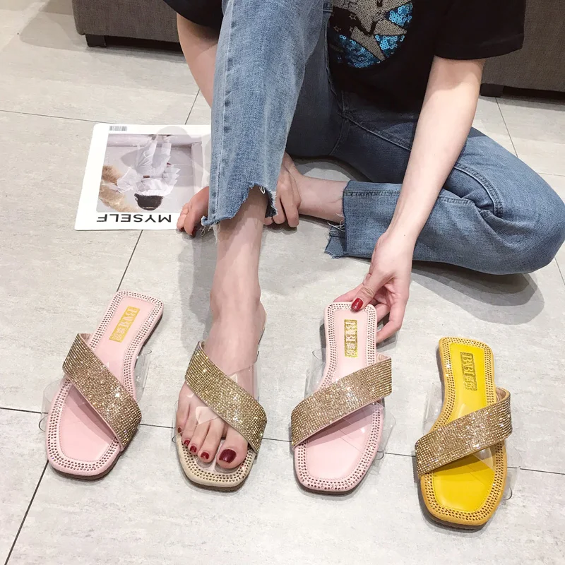 Женские шлёпанцы сланцы летние женские Стразы для ногтей пляжные сандалии