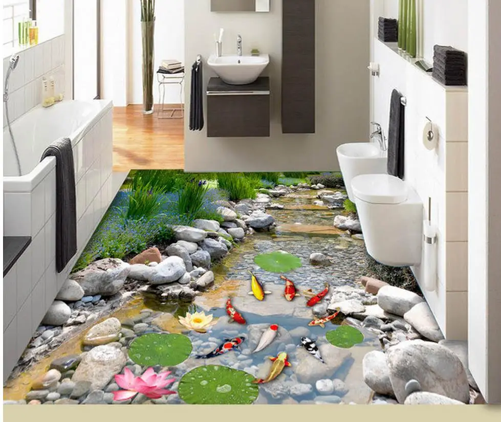 3d обои водонепроницаемые с рисунком парка прорезывания карпа напольные пвх для