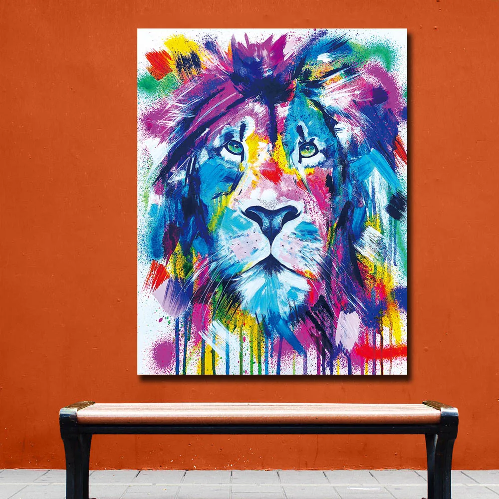 Большой Размеры Wall Art Цвета фестиваль Лев рисунок на холсте для Гостиная