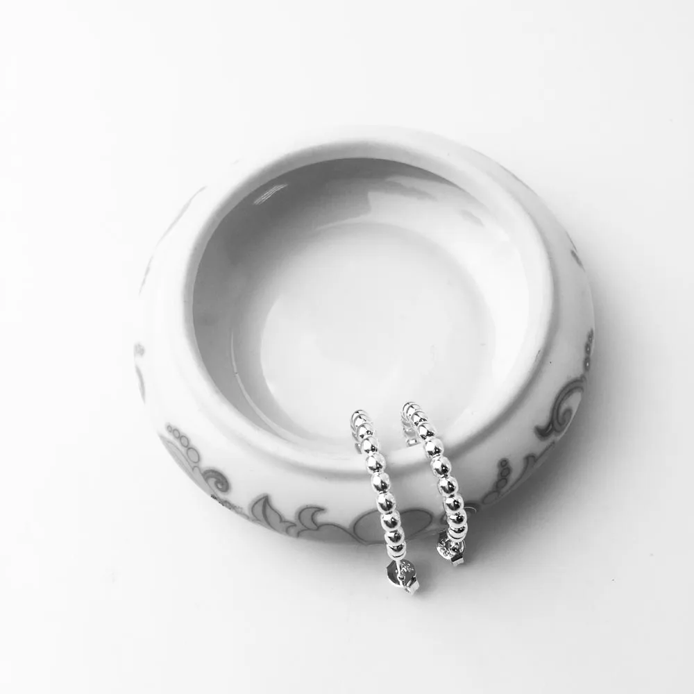 Silver Plated Round Beads Creoles Hinged Hoops Earrings Fashion Glam Earring Jewelry Creolen Earings Soul Gift for Women Girl | Украшения и