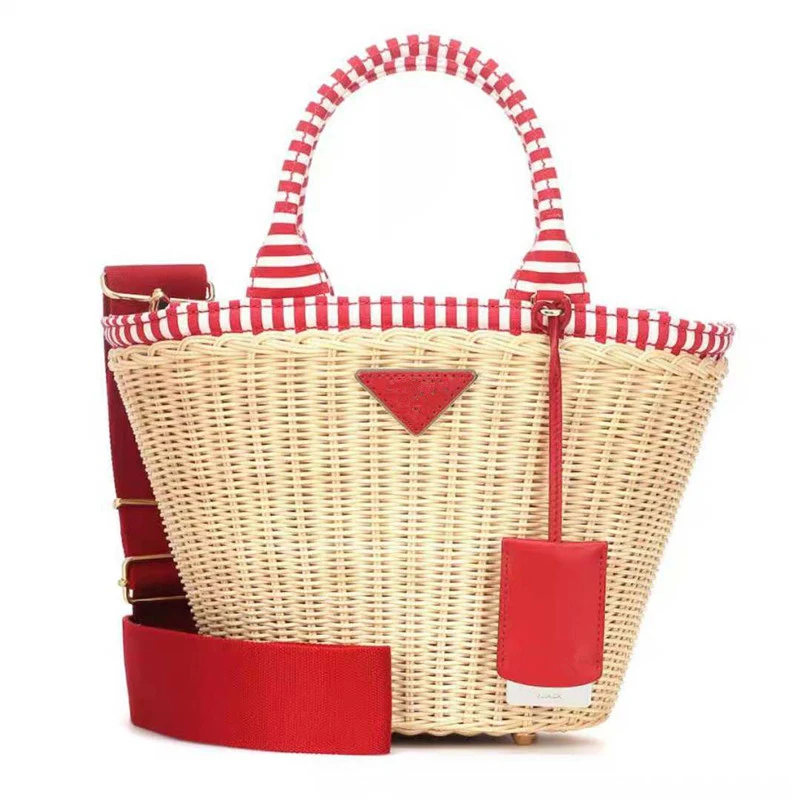 Women's bag luxury handbags rattan Straw crossbody bags for women Genuine Leather beach basket bags original brand designer