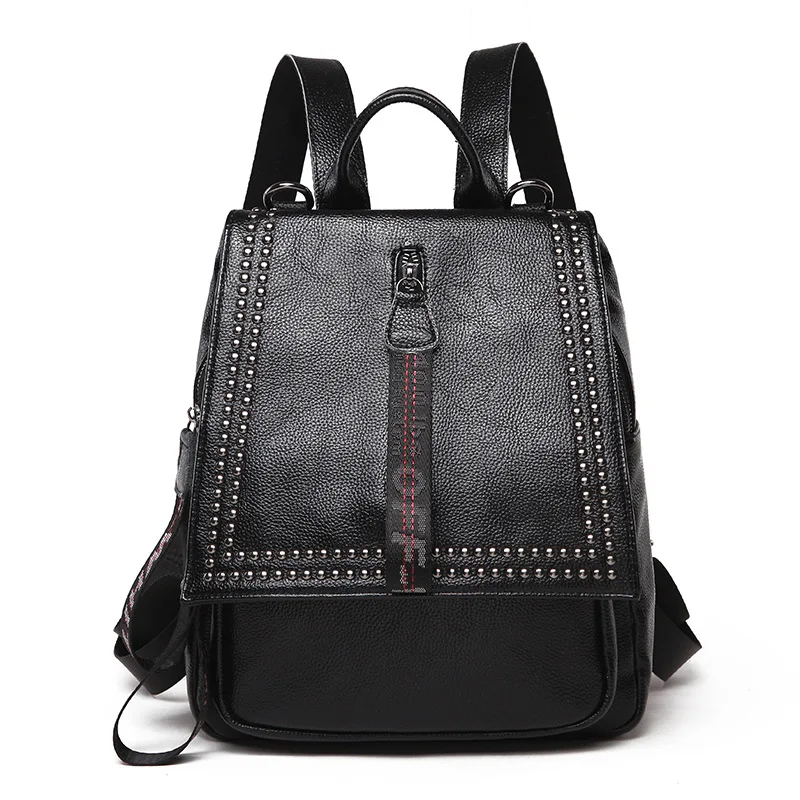 Натуральная кожа, женский рюкзак Mochila Feminina застежкой-молнией однотонная сумка рюкзак унисекс сумка