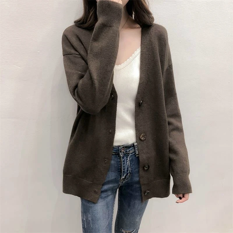 

New 2020 Autumn Sweater Cardigans Single Breasted Long Sleeve Black Jumpers Women Winter Knit Jacket Beige