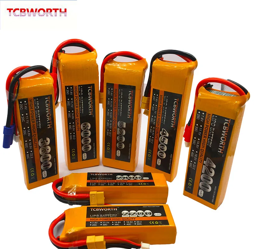 

TCBWORTH Power 3S 11.1V 6000mAh 40C Max 80C RC LiPo Battery 3S For RC Airplane Quadrotor Helicopter Drone Aircraft