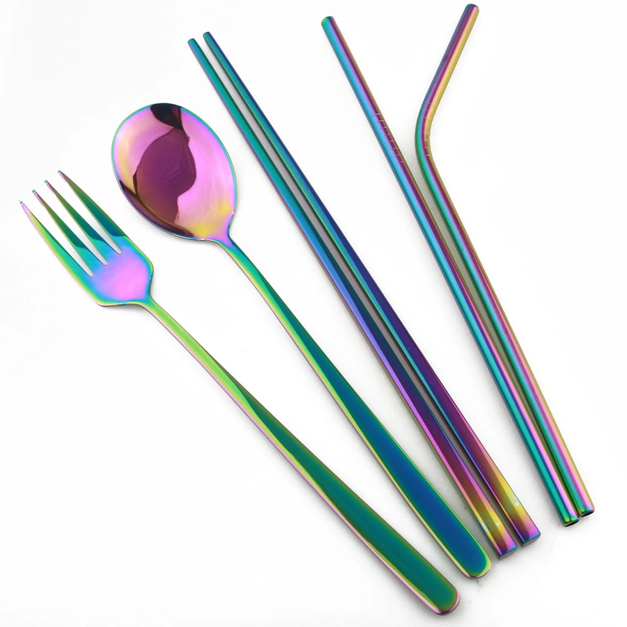 Красочные 304 нержавеющая сталь металлическая солома портативная Ложка Вилка