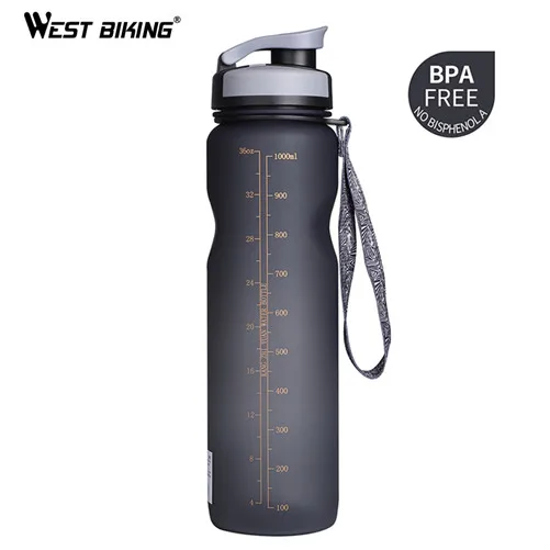 black WEST BIKING, 1000 мл, велосипедная бутылка для воды, для улицы, для напитков, герметичная чашка для велоспорта, для велосипеда, для улицы, для напитков, Спортивная бутылка, 3 цвета - Цвет: black