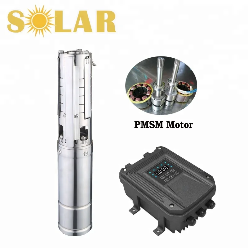 permanent magnet synchronous motor solar powered water pump for irrigation stainless steel impeller solar submersible pump china